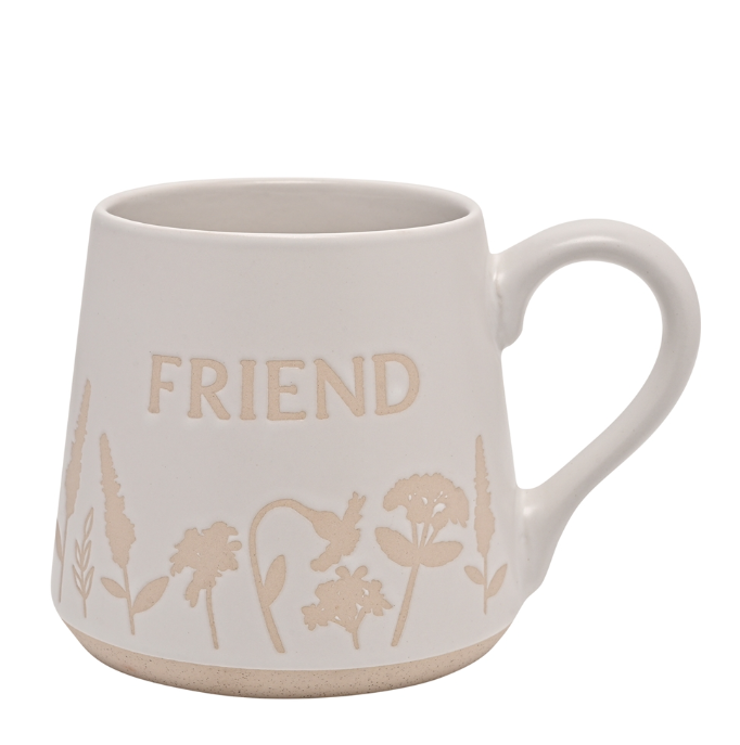 White Floral Stoneware Mug- Friend