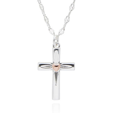 Two Tone Cross With Heart Necklace