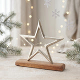Silver Metal Star on Wooden Base