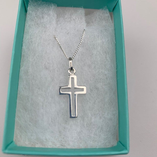 Silver cross and hot sale chain for child