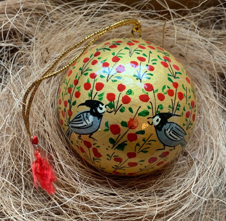 Hanging Bauble – Red & Gold Bird Design