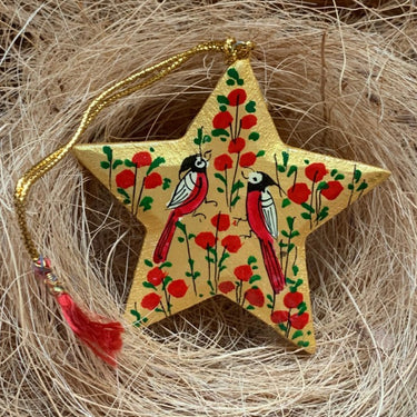 Hanging Star – Red & Gold Bird Design
