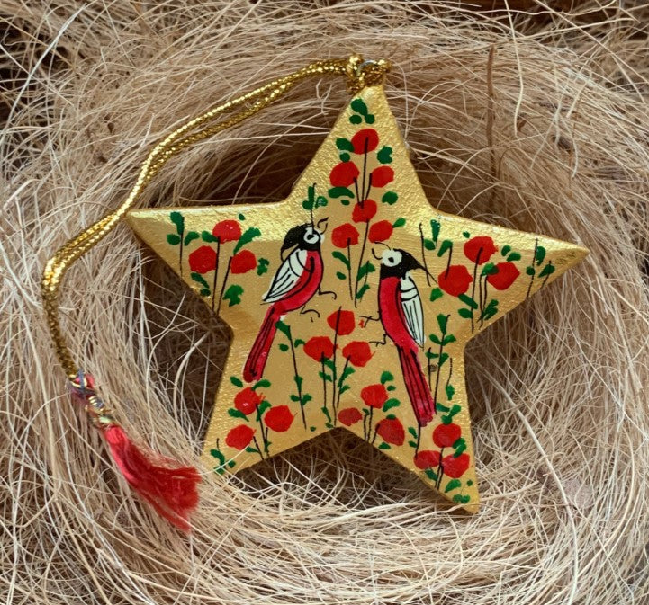 Hanging Star – Red & Gold Bird Design