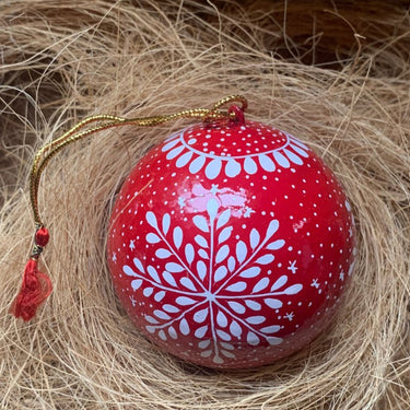 Hanging Bauble- Red Snowflake Design