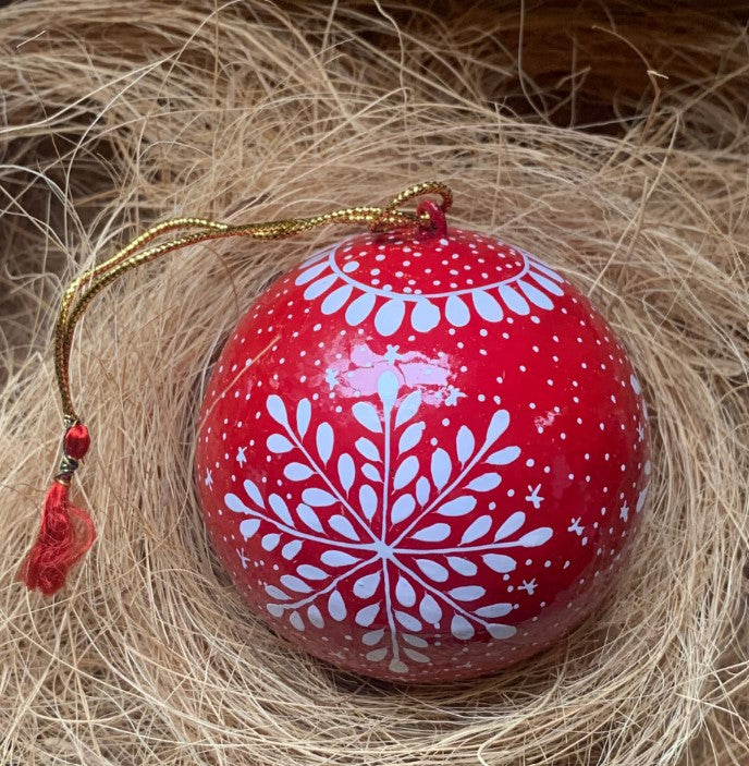 Hanging Bauble- Red Snowflake Design