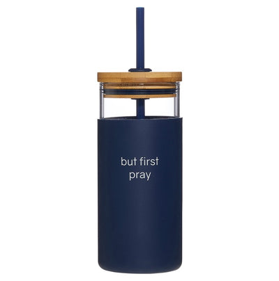 Boxed Glass & Bamboo Tumbler- But First Pray