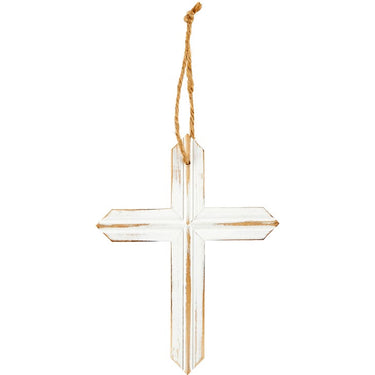 Rustic Hanging Cross- White 11"