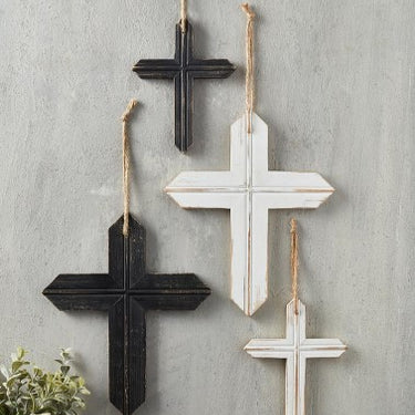 Rustic Hanging Cross- White 11"