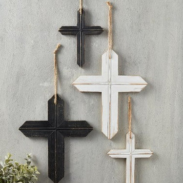 Rustic Hanging Cross- Black 11"