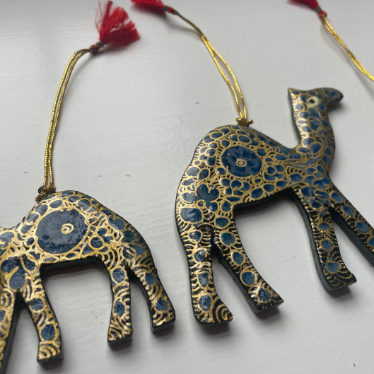 Hand Painted Camel Decoration (pack of 3) Blue & Gold