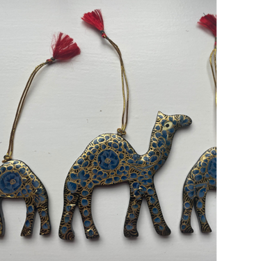 Hand Painted Camel Decoration (pack of 3) Blue & Gold