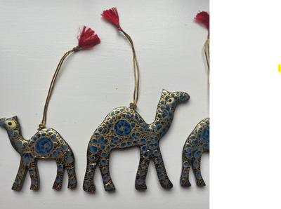 Hand Painted Camel Decoration (pack of 3) Blue & Gold