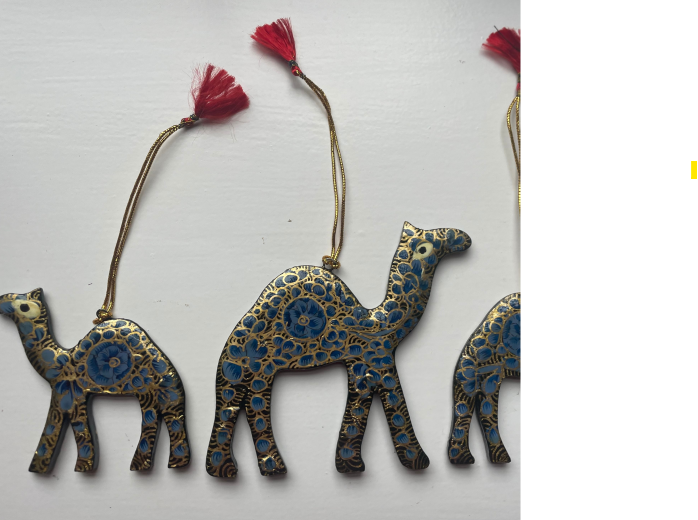 Hand Painted Camel Decoration (pack of 3) Blue & Gold