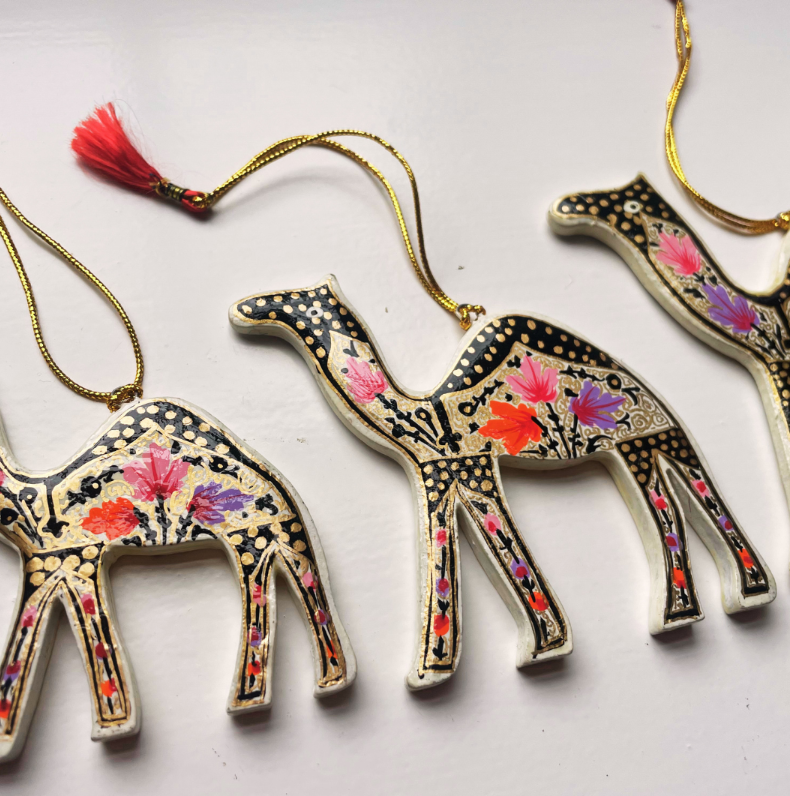 Hand Painted Camel Decoration (pack of 3) White Enamel