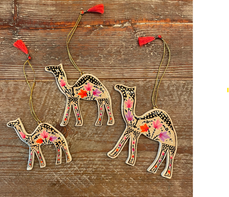 Hand Painted Camel Decoration (pack of 3) White Enamel