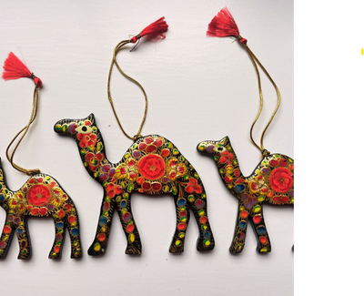 Hand Painted Camel Decoration (pack of 3) Multi Floral