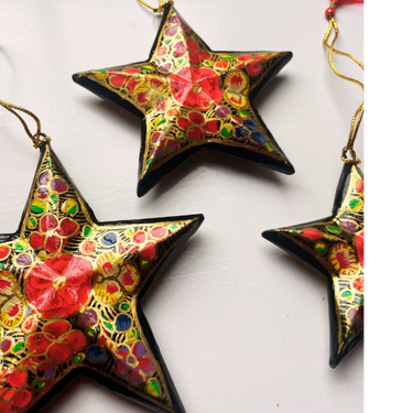 Hand Painted Star Decoration (pack of 3) Multi Floral