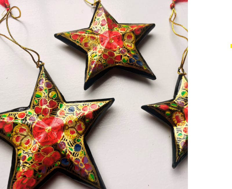 Hand Painted Star Decoration (pack of 3) Multi Floral