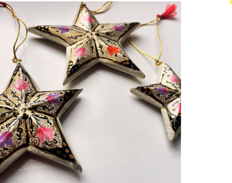 Hand Painted Star Decoration (pack of 3) White Enamel