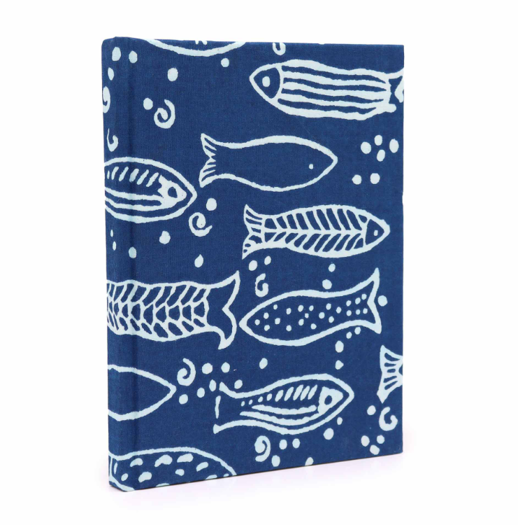 Cotton Bound Notebook- Indigo Fish