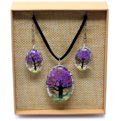 Tree of Life Jewellery Set - Purple Flowers