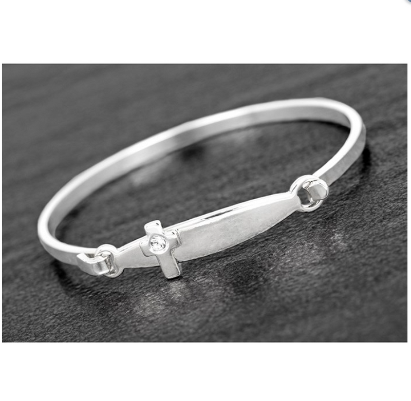 Silver Plated Christening Cross Bangle