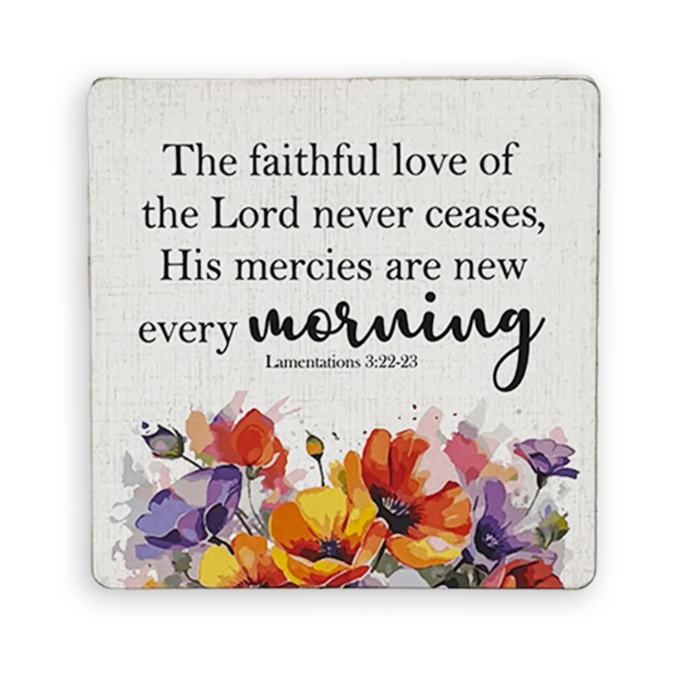 Set of 6 Wooden Coasters – “The Faithful Love of the Lord Never Ceases”