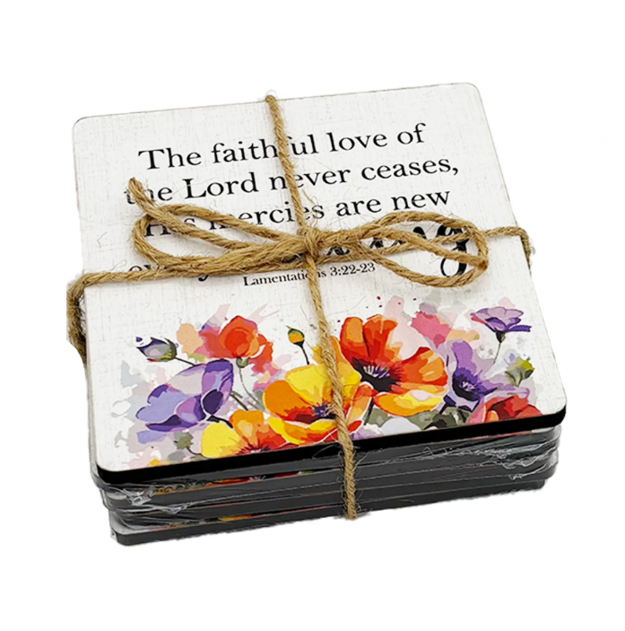 Set of 6 Wooden Coasters – “The Faithful Love of the Lord Never Ceases”