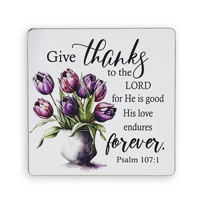 Set of 6 Wooden Coasters – “Give Thanks to the Lord for He Is Good”