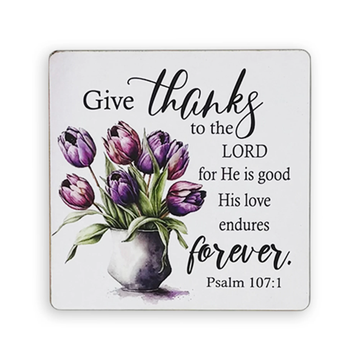 Set of 6 Wooden Coasters – “Give Thanks to the Lord for He Is Good”