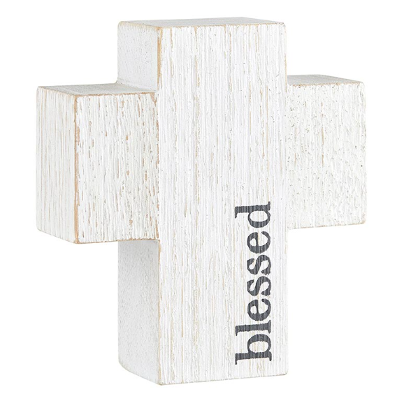 4″ Wood Cross Sitting Plaque – Blessed