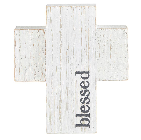 4″ Wood Cross Sitting Plaque – Blessed