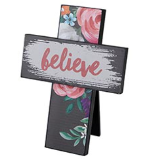 Tabletop Easel Cross – Believe