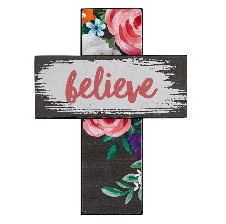 Tabletop Easel Cross – Believe