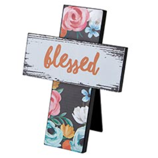 Tabletop Easel Cross – Blessed