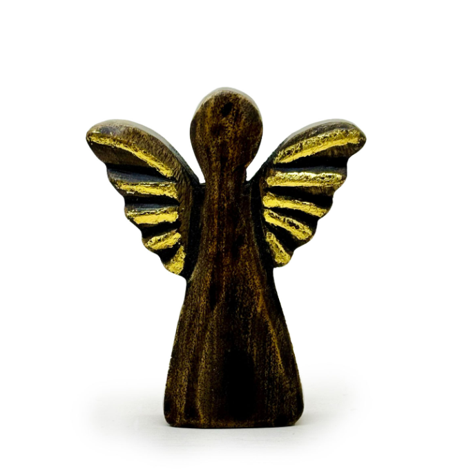 Small Mango Wood Angel- Brown Gold