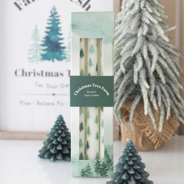 Set of 3 White Fir Tree Taper Candles