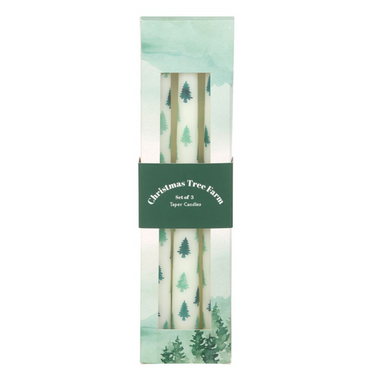 Set of 3 White Fir Tree Taper Candles