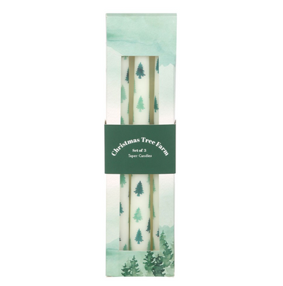 Set of 3 White Fir Tree Taper Candles
