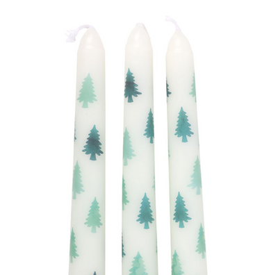 Set of 3 White Fir Tree Taper Candles