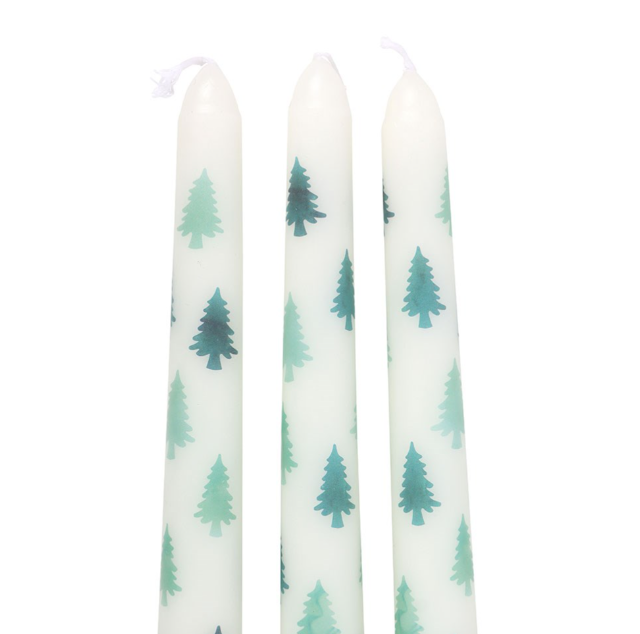 Set of 3 White Fir Tree Taper Candles
