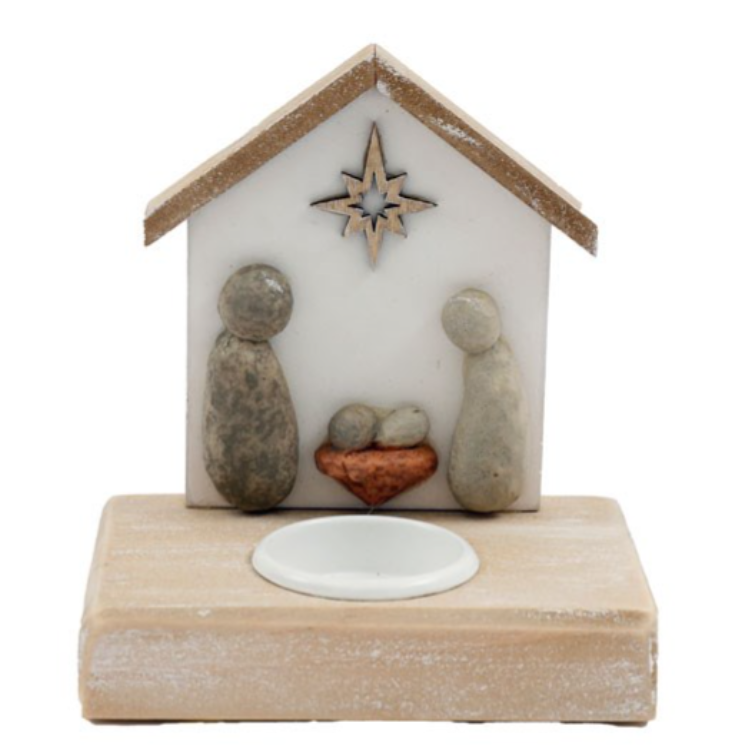 Pebble Nativity Tealight Candle Holder