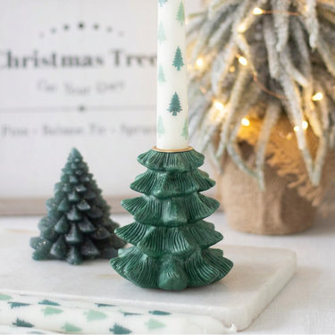Green Fir Tree Candle Holder and Taper Candle