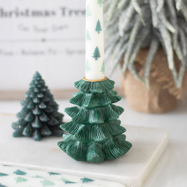 Green Fir Tree Candle Holder & Taper Candle