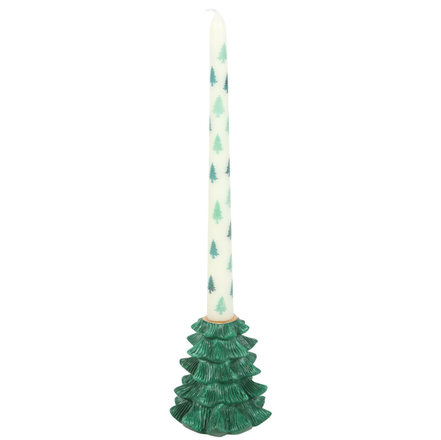 Green Fir Tree Candle Holder & Taper Candle