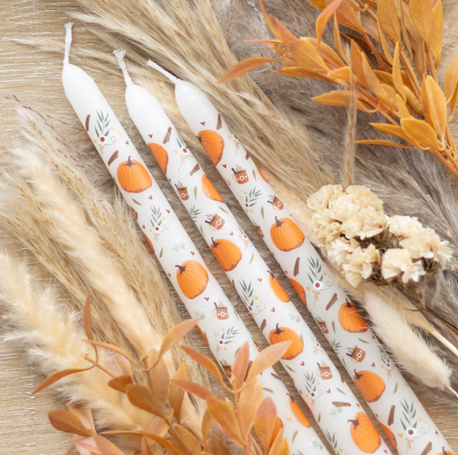 Set of 3 Harvest Moon Pumpkin Taper Candles
