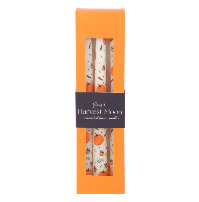 Set of 3 Harvest Moon Pumpkin Taper Candles