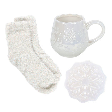 Snowflake Mug, Coaster and Socks Set