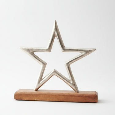 Silver Metal Star on Wooden Base