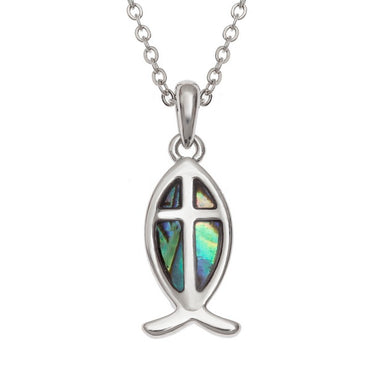 Inlaid Shell Ichthus Fish Pendant Natural